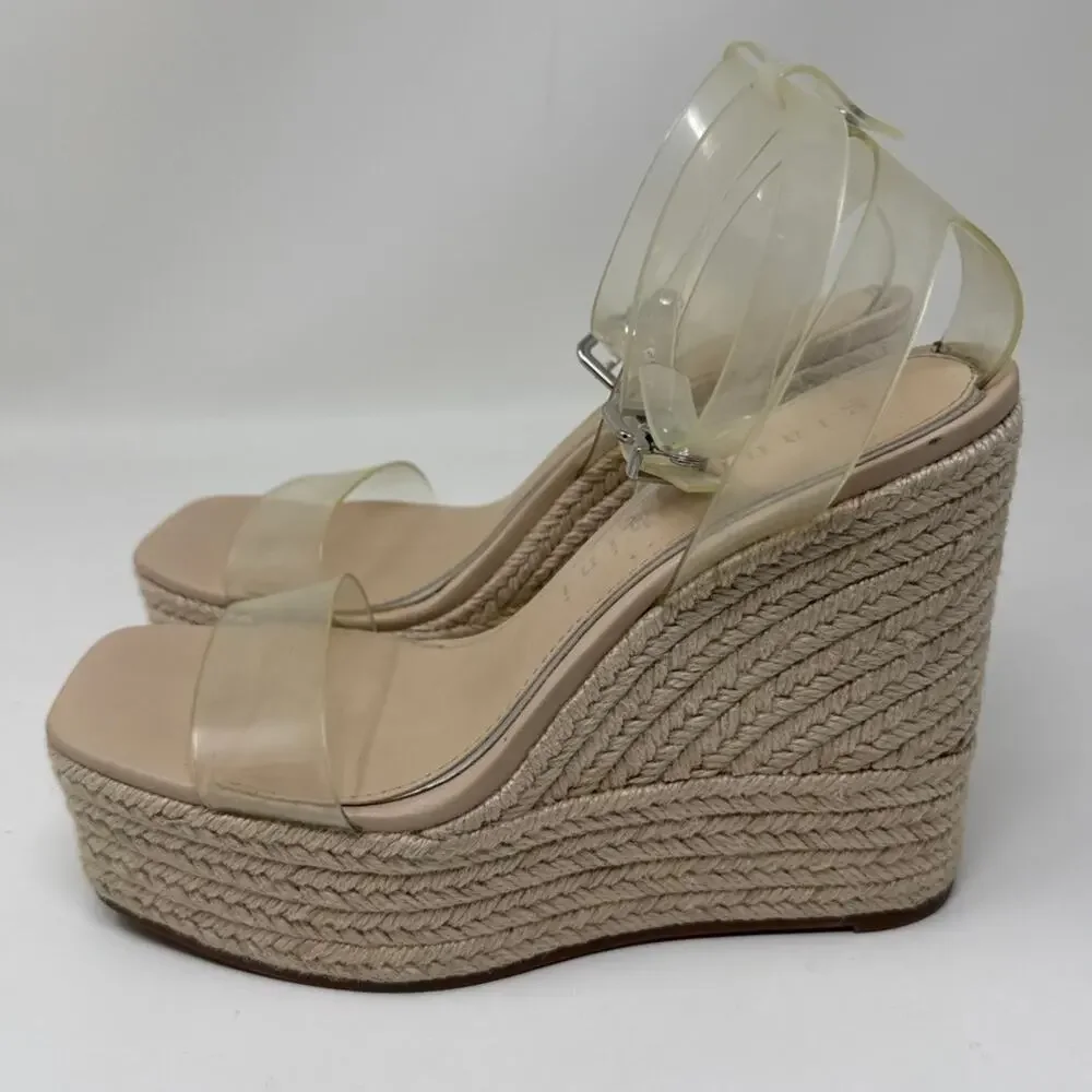 Gianni Bini Platform Wedges Size 6 Blue Denim Mesh Ankle Wrap Espadrille Shoes